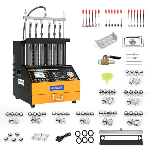 AUTOOL Fuel Injector Cleaner and Tester Machine, Ultrasonic Fuel Injection Cleaner 6 Cylinder for GDI, EFI, FSI, 12V/70V/120V, Color Display, 67.63oz Cleaning Tank, 3 Cleaning Functions 12 Test Modes