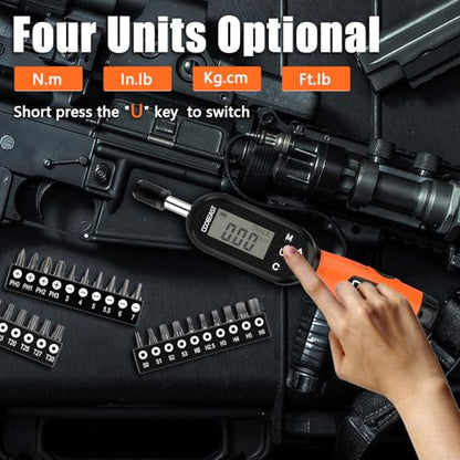 coobeast 38pcs Torque Screwdriver 1.01-106.2 in-lbs/0.11-12 Nm, 1/4 inch Drive Electronic Digital Torque Wrench Set Vibration with Buzzer/LED Notification for Gunsmithing, Scope Mounting