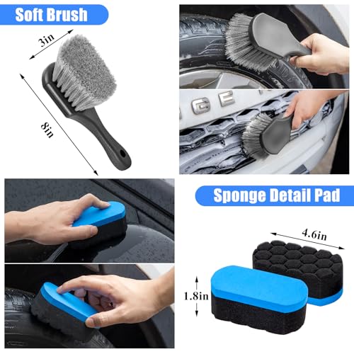 Car Detailing Kit, Car Detailing Brush Set, Bendable Car Wheel Rim Cleaner Brush Set, Car Detailing Brushes, Car Wash Cleaning Tools Kit for Interior, Exterior, Wheels, Blue