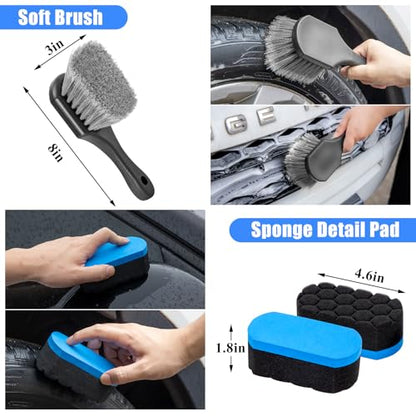 Car Detailing Kit, Car Detailing Brush Set, Bendable Car Wheel Rim Cleaner Brush Set, Car Detailing Brushes, Car Wash Cleaning Tools Kit for Interior, Exterior, Wheels, Blue