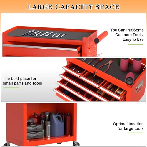 8-Drawer High Capacity Rolling Tool Chest, Removable Cabinet Storage Tool Box with Wheels and Drawers - color: Red