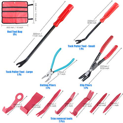 Glarks 11Pcs Auto Trim Removal Tool Kit, Universal Car Panel Trim Upholstery Rivets Clip Puller Plier Fastener Remover Automotive Door Panel Trim Removal Tool for Car Door Panel Dashboard