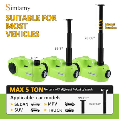 Electric Car Jack Kit 5Ton 12V Car Jack Hydraulic (Lifting Range: 6.1-20.86 inch) with Impact Wrench & Inflator for SUV MPV Sedan Truck with LCD Tire Pressure Display - color: Jack+Wrench+Air Pump+LCD