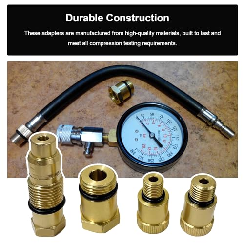 4PCS W80577 Compression Tester Spark Plug Adapters, 10/12/16/18mm Cylinder Compression Test Tool Spark Plug Adapter, Engine Diagnostic Tool Thread Adapters with O-Ring