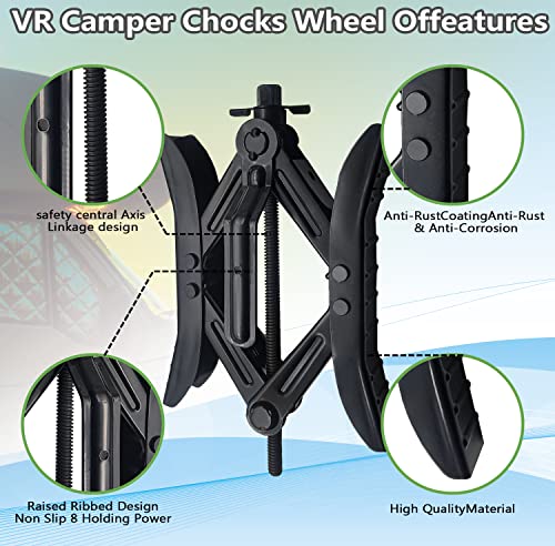 Camper Wheel Chock Stabilizer, RV X Chocks Wheel Stabilizer, Wheel Chock Scissor 2 Sets Tire Locking Chocks Accessories with Ratchet,hex Socket, Tool Kit, Gloves (Black) - color: Black