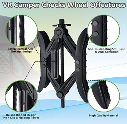Camper Wheel Chock Stabilizer, RV X Chocks Wheel Stabilizer, Wheel Chock Scissor 2 Sets Tire Locking Chocks Accessories with Ratchet,hex Socket, Tool Kit, Gloves (Black) - color: Black
