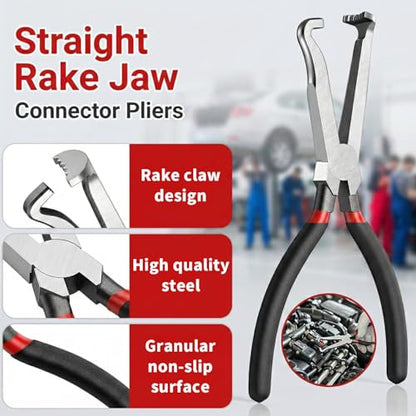 7-Piece Automotive Electrical Disconnect Pliers Set, Connector Removal Tool Kit with Straight & 60° Jaws, Hose Clamp Pliers, Terminal Pin Extractor for Secure Push-Tabs, MAF Sensors, Ignition Coils