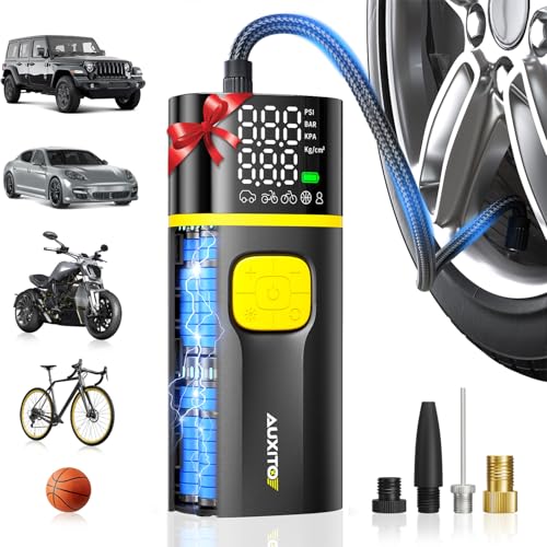 AUXITO AS1 PRO Tire Inflator Portable Air Compressor - 150PSI Dual Cylinder 7800 mAh & 12V DC, Bike Pump Air Pump for SUV, Truck, Bike, Motorcycle with Digital Tire Pressure Gauge, Car Gifts for Men - size: 7800mAh
