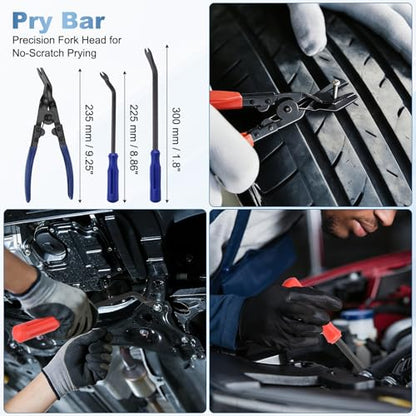 17Pcs Hook and Pick, Rotary Head Magnetic Pickup Tool Clip Pliers Plastic Pry Pieces Large Small Hook Pry Bar Gasket Scraper for Remove Hoses Gaskets Car Panel Fastener, Blue - color: Blue