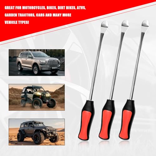 12.2 Inch Steel Tire Spoons Tool Set, 3 Heavy Duty Tire Spoon Levers with 2 Rim Protectors, Professional Tyre Changing Tools for Motorcycles Dirt Bikes Tractors Bicycles