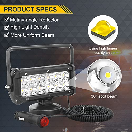 SKYWORLD 2Pcs Portable Magnetic Base Led Work Light Bar, 7 inch 36W Spot Beam, 12V 24V Off Road Driving Lights Fog Lamp for Car Truck 4x4 SUV ATV Tractors Excavator, 6000K White, Led Search Lights - size: 2Pcs 7 Inch 36W Spot