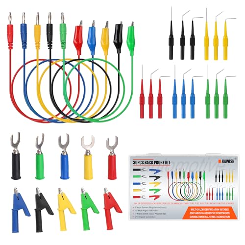 30pcs Back Probe Kit, Multimeter Back Probe Pins with Test Leads and Banana Plug to Copper Alligator Clips, Automotive Electrical Circuit Diagnostic Tool Set for Car Repair - color: 30pcs-colorful