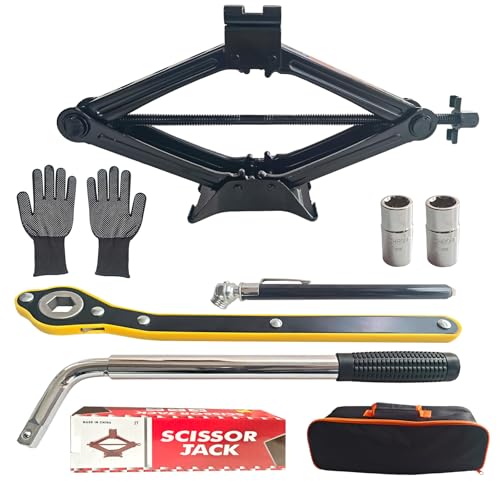 Scissor Car Jack 2 Ton Heavy Duty Portable Emergency Univeral Jack Kit with Hand Crank,Lug Wrench & Sockets,Compact Steel Frame Jacks for Car SUV Roadside Tire Change Tool
