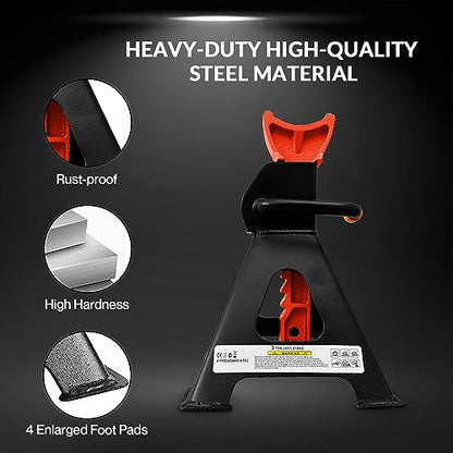 Jack Stands 3 Ton, Heavy Duty Car Jack Stand, 10.08-17.0 inch Adjustable Height for Lifted Truck, SUV, MPV and UTV/ATV, 6600 lb Capacity, 1 Pair Black & Red (Automotive Stands Set of 2) - size: 3 Ton (Standard)