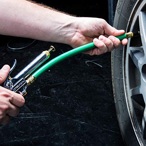 STEELMAN 75052 Straight Chuck Tire Inflator with Built-in Gauge and Green 12-Inch Hose - color: Green