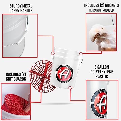 Adam's Polishes Car Wash Buckets 5 Gallon Bucket + Grit Guard 2 Pack Perfect Car Detailing Tool for Car Washing & Garage Storage | Stores Car Wash Soap, Foam Cannon, Foam Gun, Microfiber Towels - size: 5 Gallon Bucket + Grit Guard (2 Pack)