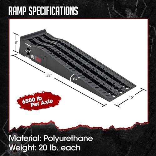 Car Service Ramps for Oil Change, 7,500 lb GAWR, 6.5" Lift, Underbody Access, Black Widow, Pair
