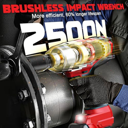 DIYtoolifz 3/4" Cordless Impact Wrench Compatible with Milwaukee 18V Battery: 1850FT-LBS(2500N.m) High Torque Impact Driver, Auto-Stop Reverse, 4-Speed Heavy Duty Impact for Car/Truck/Mower(Bare Tool) - size: 3/4 inch, style: Compatible with Milwaukee 18V