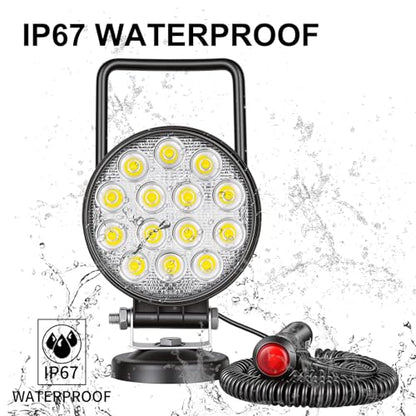 Magnetic Led Work Light 12V, SKYWORLD 1PCS 4 Inch 42W Round Flood Off Road Driving Fog Lamp, Portable Magnetic Base Holder for Car SUV Trailer Tractor Truck Engineering Maintenance Garage Camping - size: 4 Inch 42W Flood