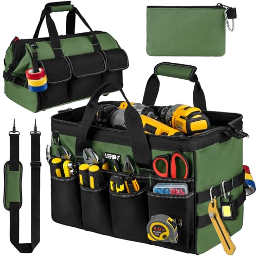 Tool Bag,16-Inch Heavy Duty Tool Bags for Men,27 Pockets Tool Box Organizer Storage,Wide Mouth Toolbag Tools Tote Carrying Case for Dad,Mechanic,Electrician - color: Black + Army Green, size: 16 Inch