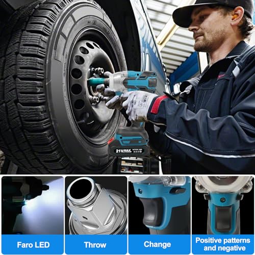 Jadeshay Cordless Impact Wrench, 1/2 inch Electric Impact Wrench with 2 * 3.0 Ah Battery & 4 Sockets, Sleeves, Drill Bits, Twist Drills, High Torque Impact Gun for Car Repairs/DIY Furniture