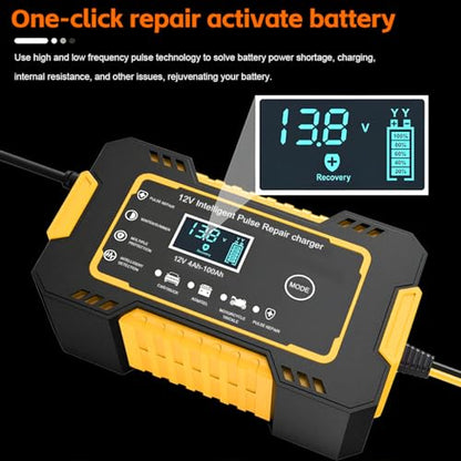 Mandark Car Battery Charger, 12V 6A Smart Fully Automotive Battery Trickle Charger, Portable Vehicle Battery Maintainer Desulfator with Temperature Compensation, Universal for SUV RV Truck (Yellow) - color: Yellow