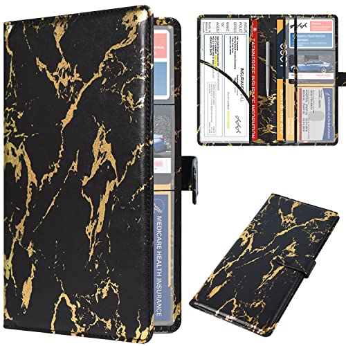 DMLuna Car Registration and Insurance Holder, Leather Vehicle Card Document Glove Box Organizer, Auto Truck Compartment Accessories for Essential Information, Driver License Cards, Black/Gold Marble - color: Y- Black / Gold Marble, size: Magnetic Closure
