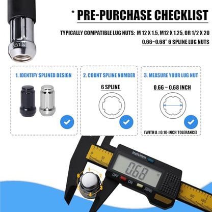 VEXPLO 41/64" 6 Spline Lug Nut Socket, 2 Pcs Wheel Lock Removal Tool | 41/64" 6 spline lug nut socket key (2 Pcs). Reliable wheel lock removal tool for aftermarket spline drive lugs on UTV & ATVs - size: 6 Spline-2 Pack