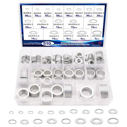 510PCS Crush Washer Oil Drain Plug,18 Sizes Aluminum Oil Drain Plug Gasket Assortment,Automotive Engine Crush Washers (M6 M8 M10 M12 M14 M16 M18 M20 M22 M24) - size: 510PCS 18 Sizes (M6-M24)