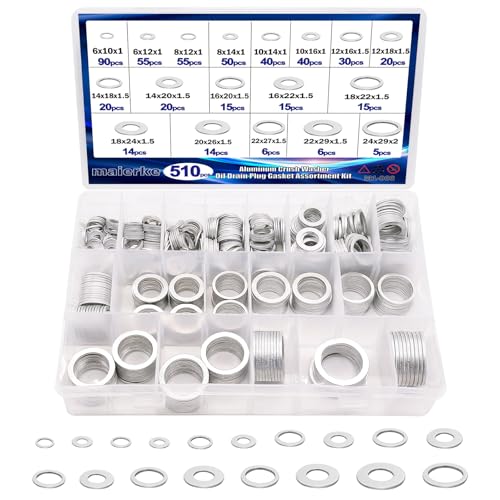 510PCS Crush Washer Oil Drain Plug,18 Sizes Aluminum Oil Drain Plug Gasket Assortment,Automotive Engine Crush Washers (M6 M8 M10 M12 M14 M16 M18 M20 M22 M24) - size: 510PCS 18 Sizes (M6-M24)