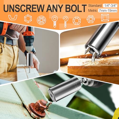 Stocking Stuffers for Men Super Universal Socket Tools Gifts for Men | Grip Set Power Drill Adapter Cool Stuff Gadgets Present Ideas Gift for Dad Husband Him Adults Mens Gifts Christmas for Women - style: A-Universal Socket(Silver)