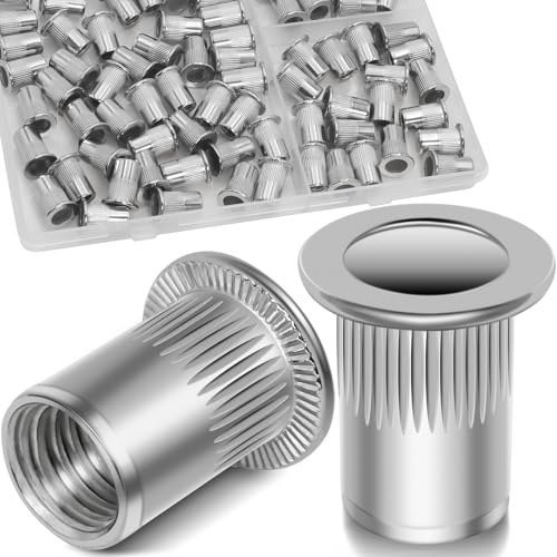 M5 Rivet Nuts, 100Pcs 304 Stainless Steel Flat Head Rivnut Threaded Insert Nutsert - color: Silver, size: Metric M5 - 100 Pcs