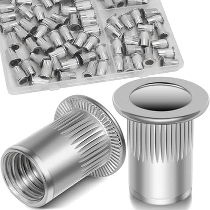M5 Rivet Nuts, 100Pcs 304 Stainless Steel Flat Head Rivnut Threaded Insert Nutsert - color: Silver, size: Metric M5 - 100 Pcs