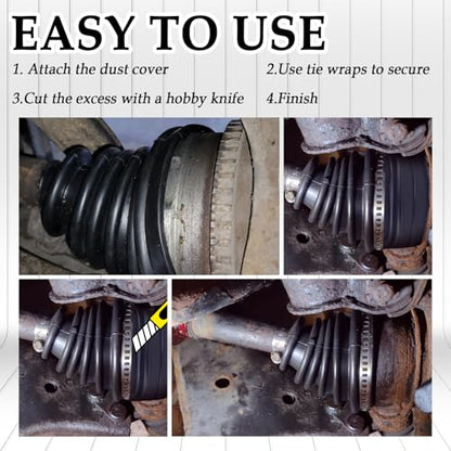 2PCS CV Boot with 4 Stainless Steel Clamps & 6 Cable Ties & 1 Cone,Waterproof Dustproof CV Axle Boot Repair Kit for Protect Axle,Universal CVs Joint Boots Fits for Most Cars - color: Black