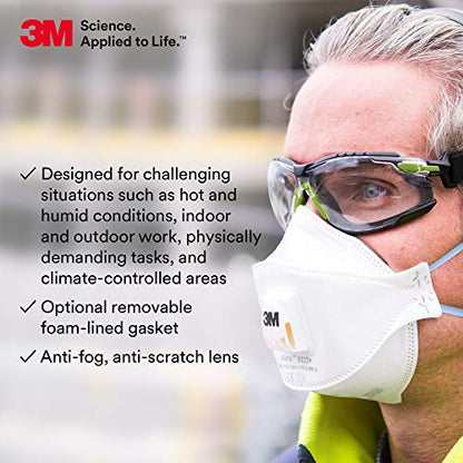 3M Safety Glasses, Solus 1000 Series, ANSI Z87, Scotchgard Anti-Fog, Clear Lens, Green/Black Frame, Removable Foam Gasket and Strap - size: Single, style: Clear Lens, Green/Black Frame With Gasket