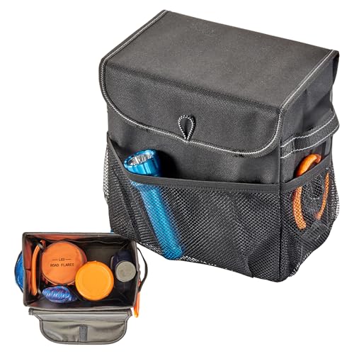 Carganizer Small Car Storage Bin with Lid for Trunk, Front Seat or Backseat | Multipurpose Compact Car Organizer Holds Driving Essentials, Cleaning Supplies, Emergency Items and Pet Needs - size: 9 × 9 × 6 inches