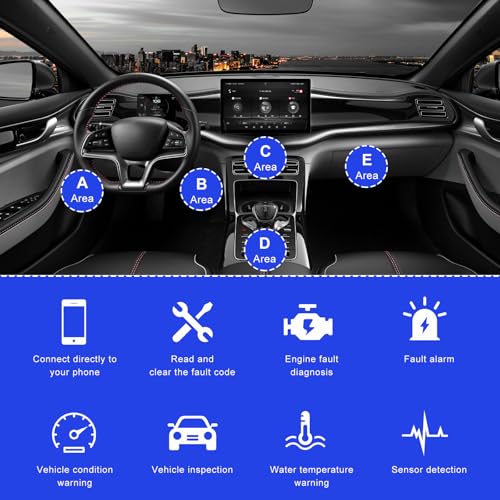 Sun Walker OBDII Car Diagnostic Scanner, Professional Bluetooth Auto OBD2 Diagnostic Tester Scan Tool, Wireless Engine Fault Code Reader for Phone and PC, Car Accessories