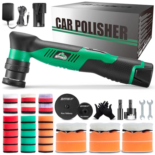 BATOCA S5 Cordless Mini Car Polisher Buffer Machine Dual Action & Rotary Mini Polishing Machine 1x 12V 2A Battery with 1inch 3inch Polishing Pads Kit for Car Motorcycle Deatiling Polish Buffing Clean - color: White