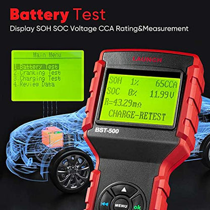 LAUNCH BST-500 Car Battery Tester 12V 24V Battery Load Tester,100-2000CCA Automotive Battery Alternator Tester for Cars/Boat/Truck/Lawn Mower, Compatible with Flooded AGM Gel EFB,etc.