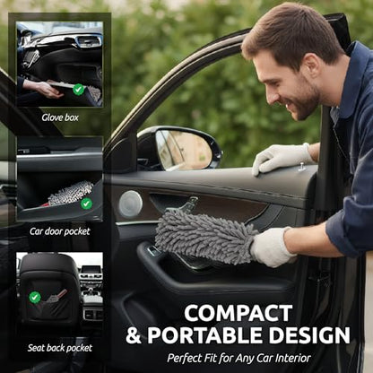 TAKAVU Car Duster Interior, 360° Microfiber Fingers, Lint & Scratch Free | Unbreakable Comfort Handle Duster, Includes Microfiber Towel, Lint-Free & Safe for Car & Home Interior, Gray - size: Microfiber Chenille