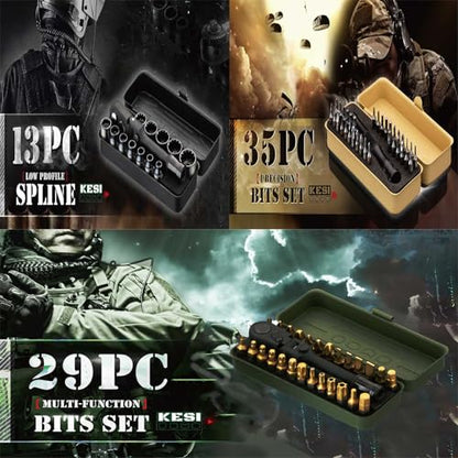 KESI Tool Torx Bit Set 77-Piece, Fully Armed Bits Ratchet Set with 13-Piece 1/4" Dr. Low Profile Sockets, 1/4" Dr 29-piece, and 35-piece Multi Function Bit Set - size: 77PC Full Gear Set