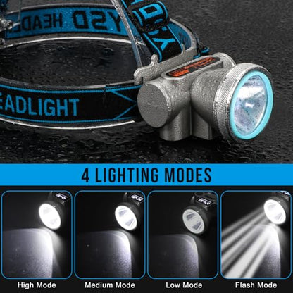 High Brightness LED Headlamp with Display Screen Rechargeable USB-C Waterproof Headlight with Runtime Indicator 4 Lighting Modes Light for Camping, Work, Hunting, Fishing (Mode 502 - White Light) - color: Model-502