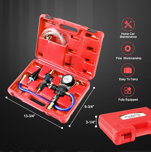 JIFETOR Radiator Coolant Refill Cooling System Vacuum Purge Tool Kit Red | Universal Automotive Water Tank Pneumatic Vacuum Antifreeze Change Filler Set Tapered Adapter Case Hose for Car Van SUV Truck - color: Red Case