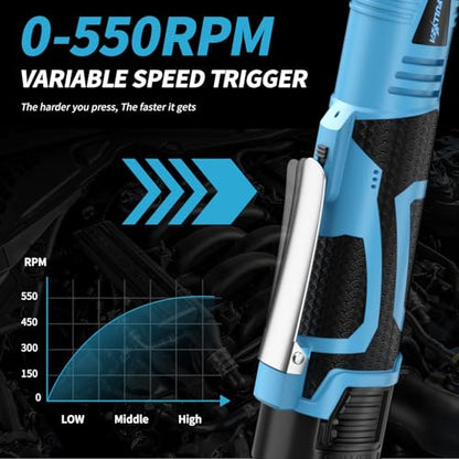FULLYEA Electric Ratchet Wrench Set,18V Cordless Ratchet Tool Kit,550 RPM, 3/8" Variable Speed Power Ratchet Wrench with LED Light, 2 * 2.0Ah Batteries and Fast Charger, Blue