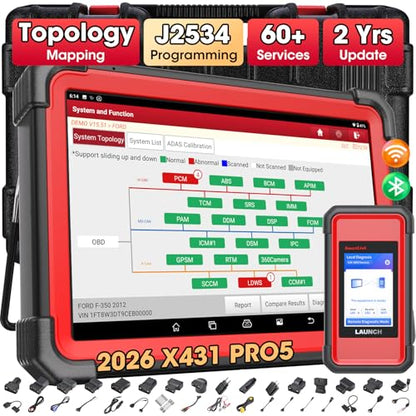 LAUNCH X431 PRO5 J2534 Protocol Bidirectional Scan Tool with SmartLink C V2.0, Car Diagnostic Scanner with Topology Mapping, 60+ Services, Intelligent Diagnostics, Guided Functions, 2-Year Free Update