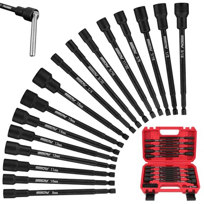 Nut Driver Impact Bit Set - 31-Piece Magnetic Socket Impact Drill Bit Tool Sets Extra Long Hex Nut Setter Driver Holder - Metric SAE Screwdriver Bits 1/4 Drive Shank Adapter Extension - style: 31-PC SAE & Metric With Screwdriver Bits