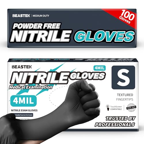 Beastek Nitrile+™ 4 Mil Disposable Exam Gloves, Latex & Powder-Free Medical Food Safe Glove for Cooking Cleaning, Black 100Ct - color: 100 Black (Small)