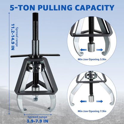 HKTE 5-Ton 3-Jaw Gear Puller, Heavy Duty Forged Steel Tool with 3.9-7.9 Inch Jaw Range for Removing Gears, Bearings, Pulleys, Flywheels in Auto & Mechanical Repair - color: 5ton