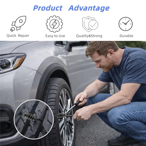 60PCS Tire Repair Nail Kit, 2026 Rubber Tire Repair Plugs, Quick Fix Tire Plugs for Truck, Car, Motorcycle, Tractor Tire Flat Tire Repair, Convenient, Durable Sealing for Most Tubeless Tires
