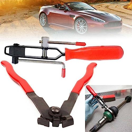 Heavy Duty Antiskid CV Joint Boot Clamp Pliers With Boot Clamps Kit, Banding Tools, Ear Boot Tie Pliers, 10 Crimp Bands, Automotive Hose Axle Plier for Most Cars (Red) - color: Red
